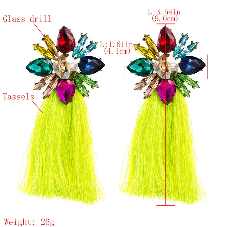 New Glass Drill Flower Long Tassel Earrings For Women Jewelry Wholesale