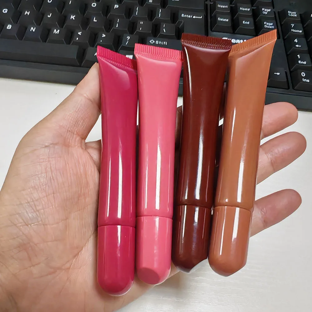 Pink Brown Hyaluronic Acid And Peptide Lip Glosses Peptides Balm Treatment With Glitter