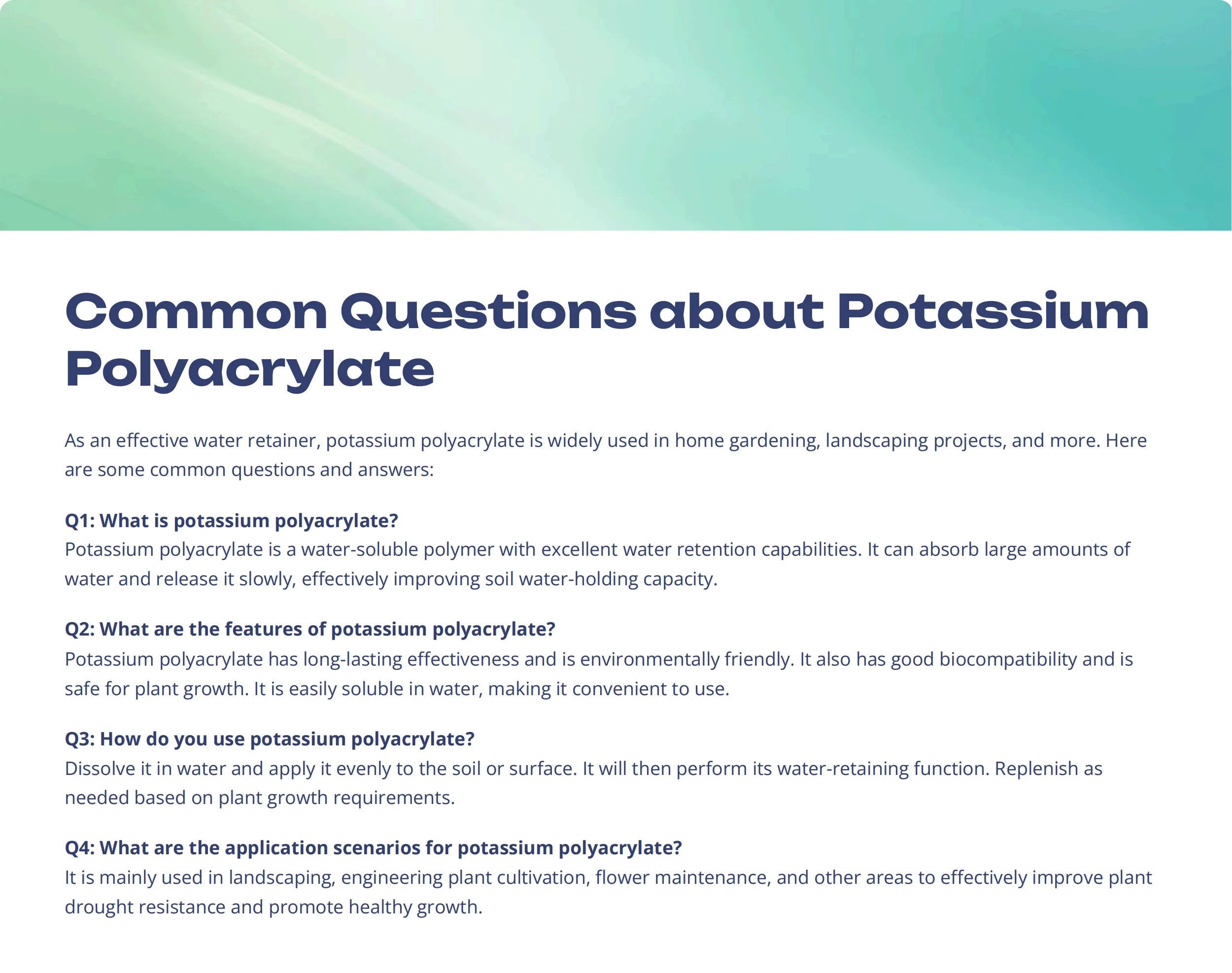 Potassium Polyacrylate  for Agriculture Potassium Polyacrylate Water Absorbent