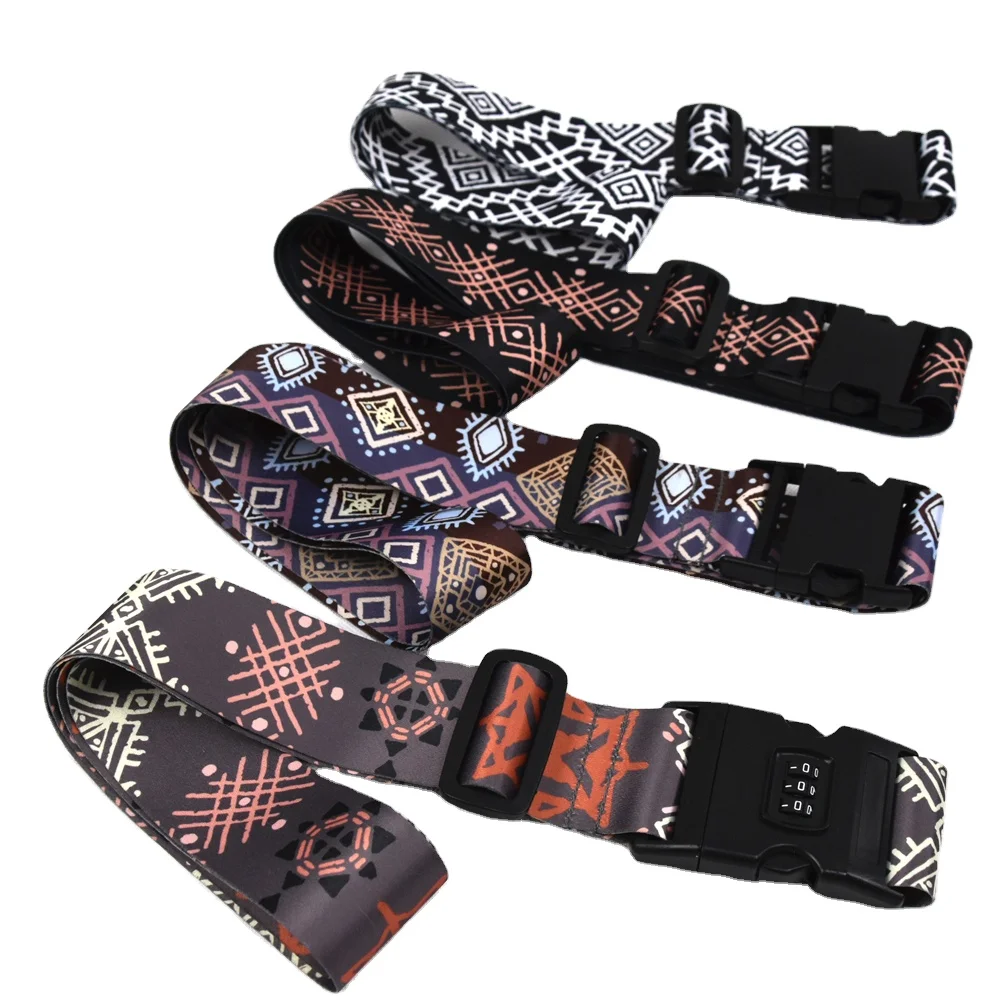 Travel Accessories Custom Logo Polyester Woven Luggage Bag Strap Belt with 3 Digit Lock