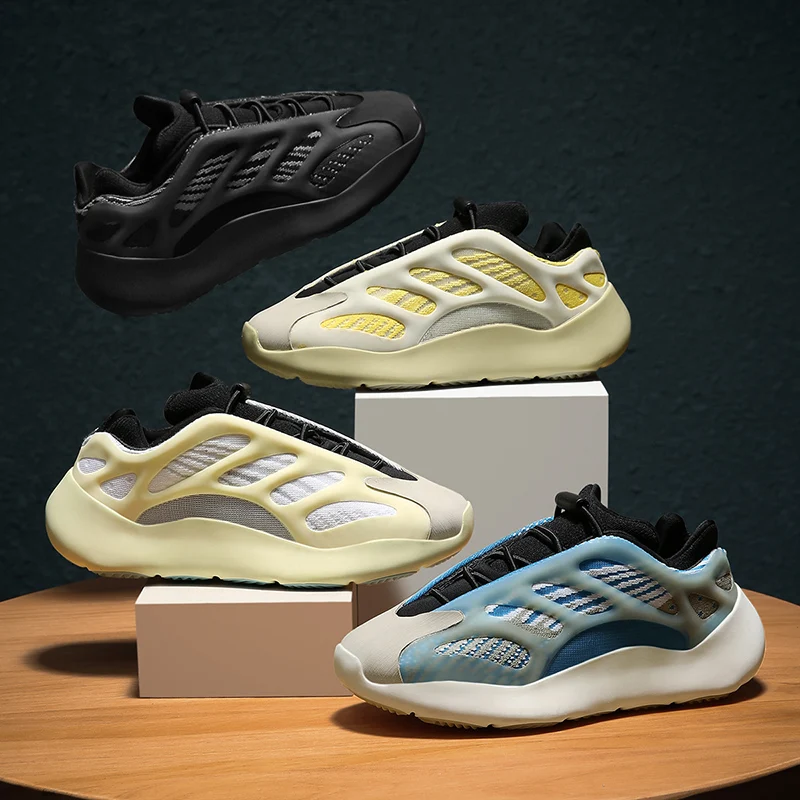 Original High Quality Kids Yezzy Shoes 700 V2 V3 Sneakers Genuine Leather Children Casual Sports Running Shoes