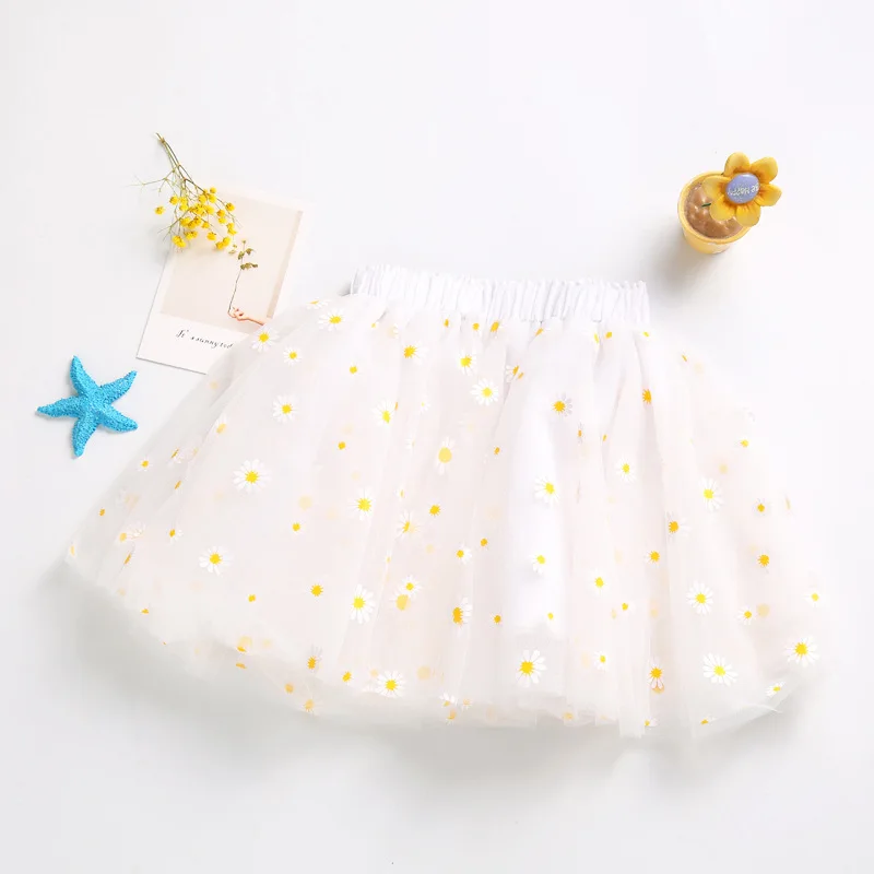 
Mesh Small Wrinkle Chrysanthemum Fashion Foreign Children Skirt Baby Princess Dress For Kids Girl 
