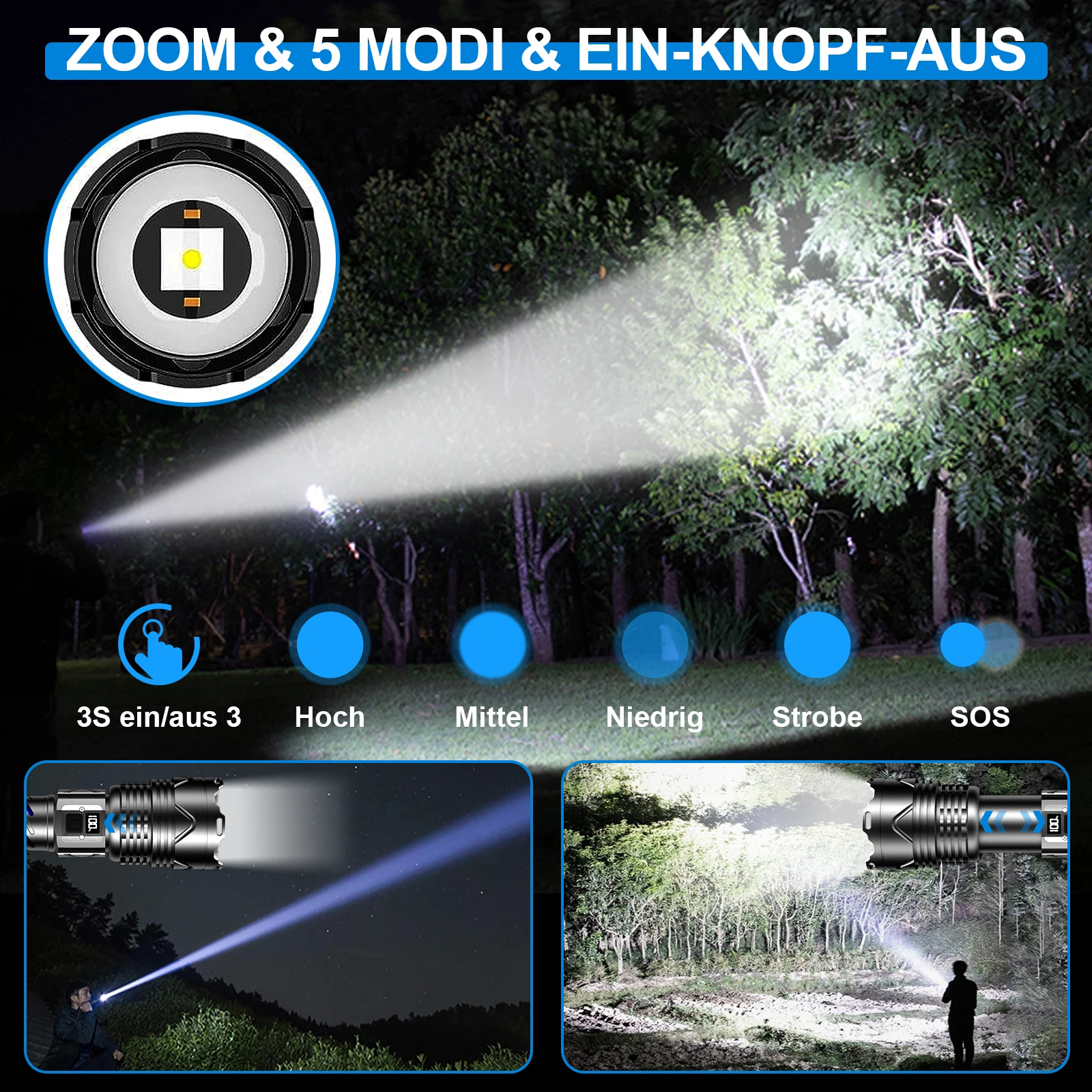 3000m long range self defense waterproof portable rechargeable led tactical lanterns torch light flashlights