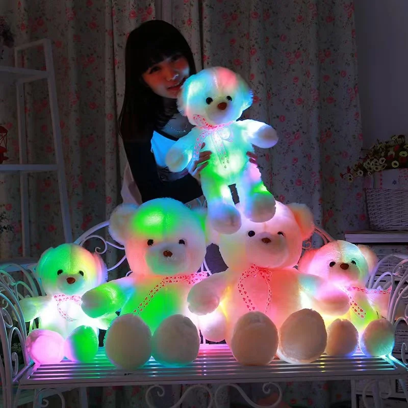 In Stock 22cm Light Up Led Teddy Bear Soft Night Glow Companion Doll Christmas Teddy Bear Plush Toy