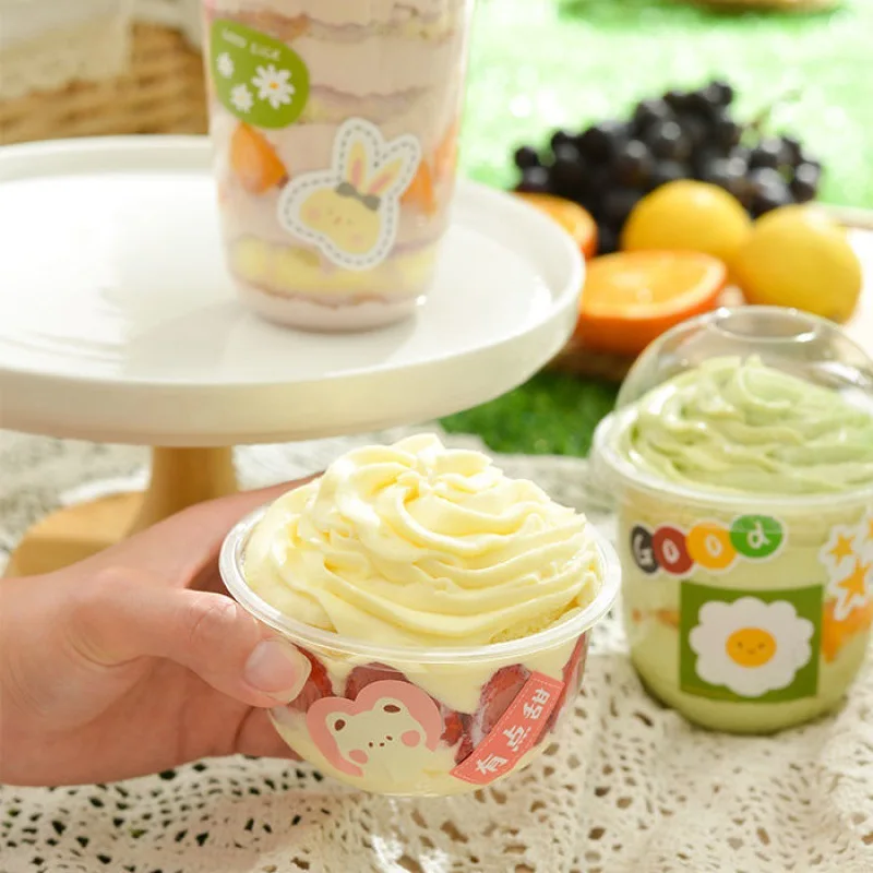 Disposable U shape plastic jelly pudding dessert cake cup chubby cake cup with dome lid