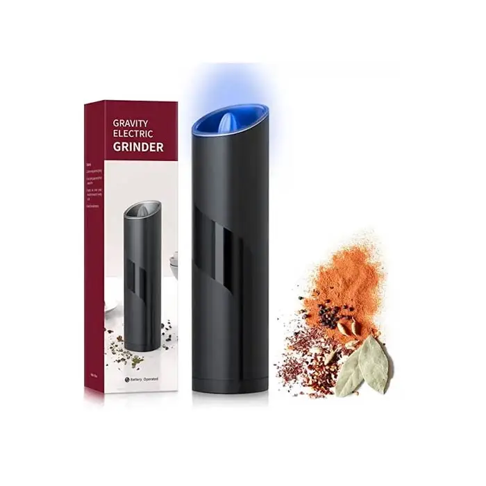 Gravity Electric Pepper Grinder Battery Operated, Automatic Pepper Mill Grinder or Salt Grinder Refillable with LED Light