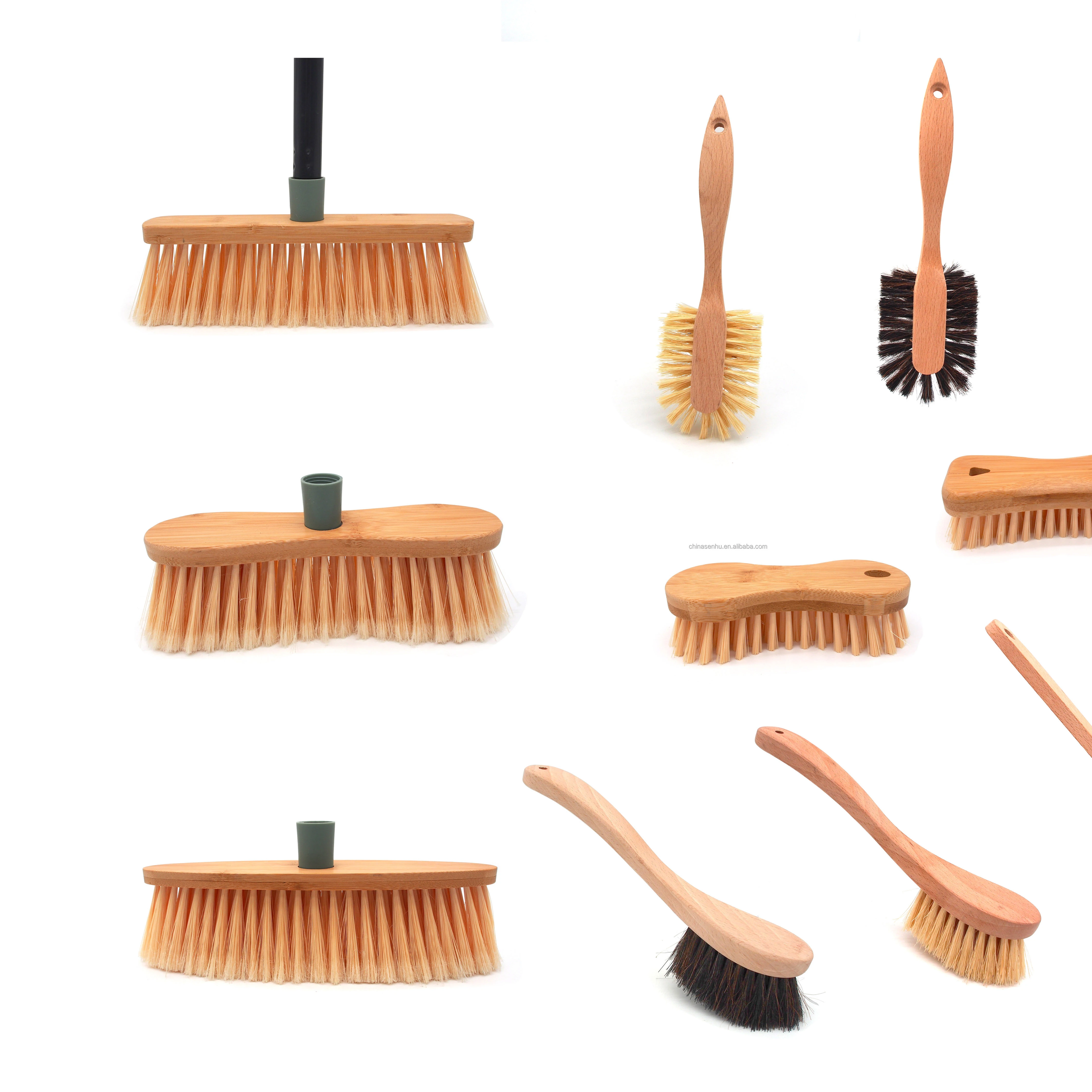 BSCI factory Wooden broom with handle set ,Bamboo broom head with natural bristle set