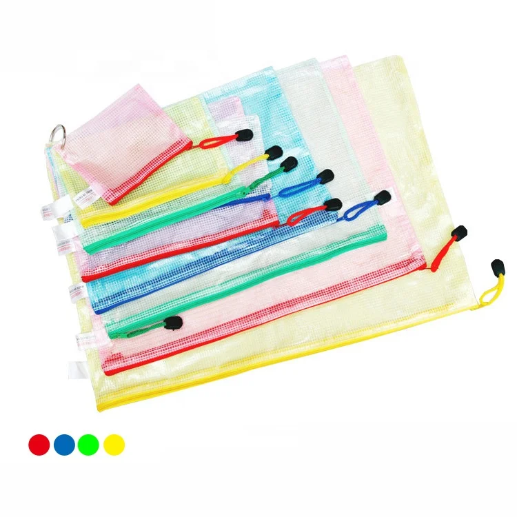 PVC custom logo A3 A4 A5 waterproof file pocket transparent zipper mesh document bag office stationary