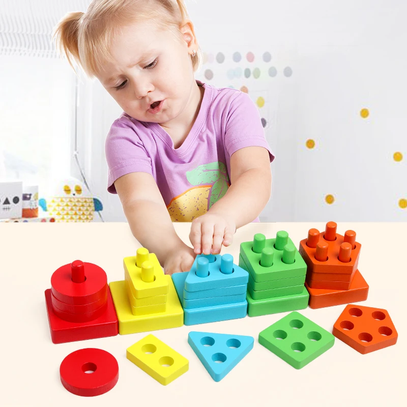 High quality wooden four color match children game toy multi function Montessori matching educational toys for kids boys girls