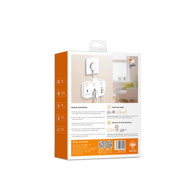 LDNIO SC2413 Power Strip Surge Protector PD&QC3.0 Super Fast Charger 20W Charger With 2 Universal Outlets  extension Socket