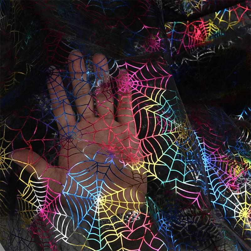 100% Polyester Sheer Tulle Fabric Spider Net Printed Mesh Halloween Decoration Garment