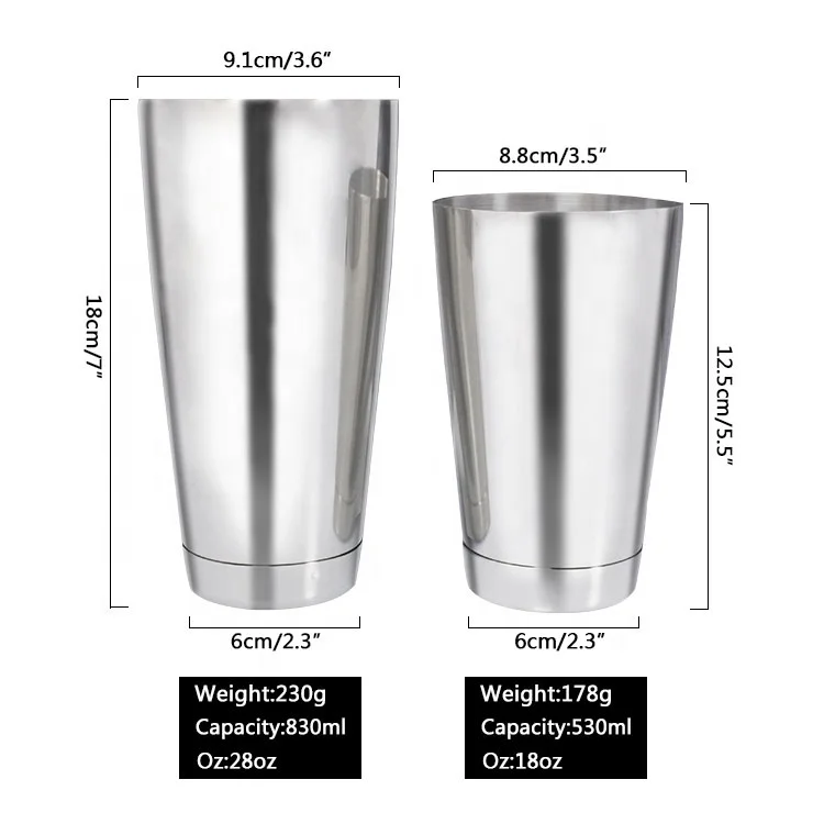 Professional Barware Stainless Steel 2-piece Set Cocktail Boston Shaker
