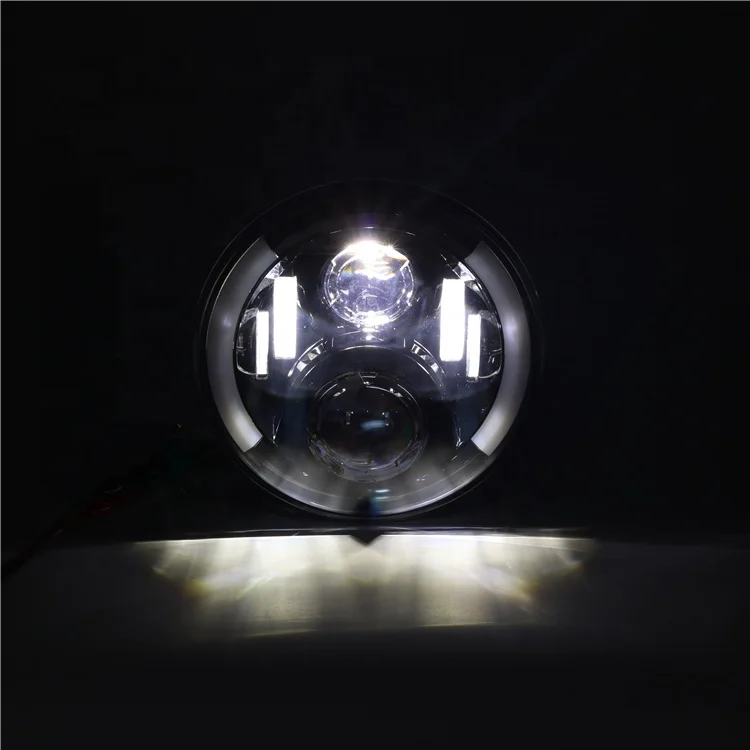 7 Inch Round LED Car Motorcycle Headlight 60W Hi/Low Beam White(Amber) DRL Halo Ring Angle Eyes for Wrangler Suzuki VAZ 2101