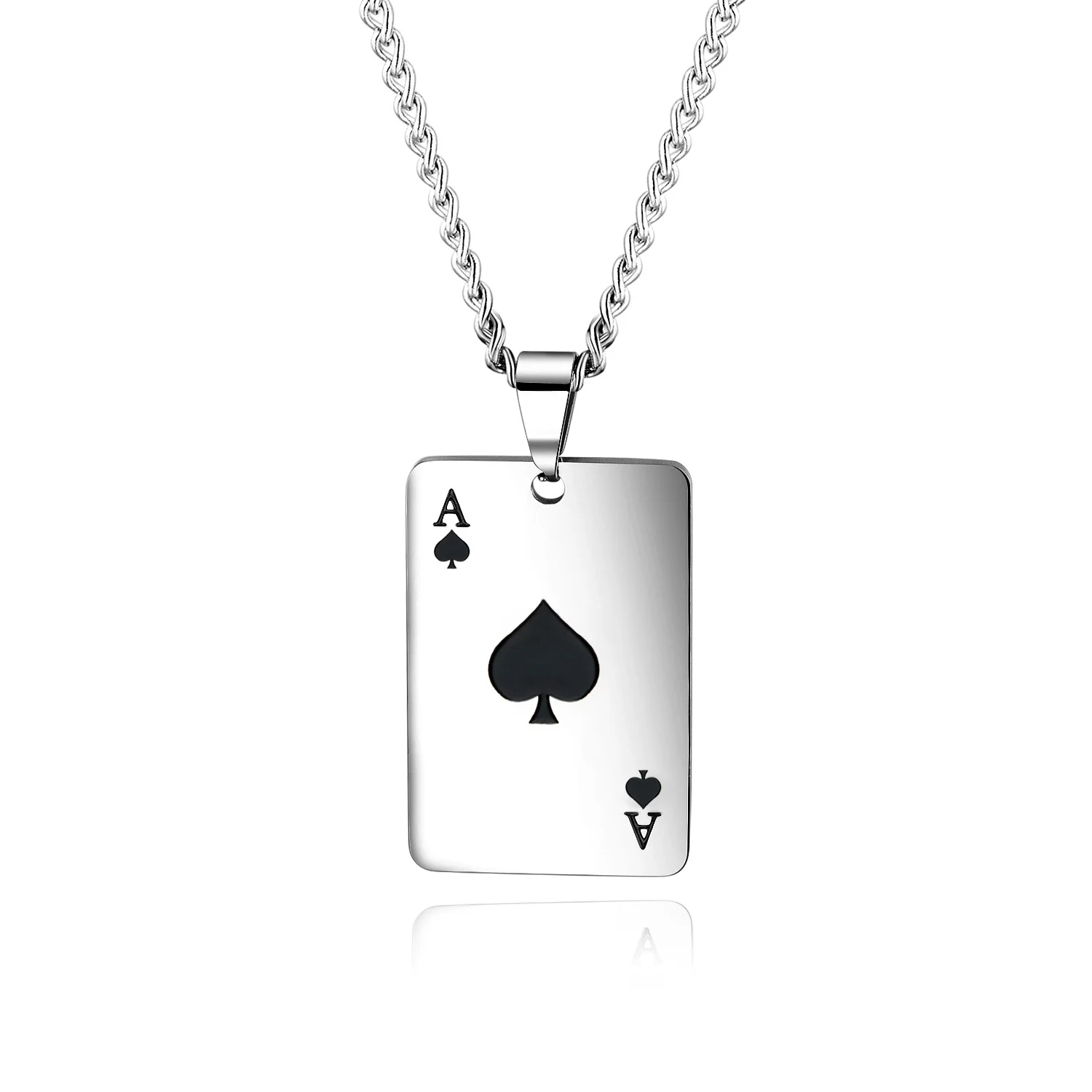 Fashion titanium steel necklace creative poker hearts A spades heart pendants men and women jewelry