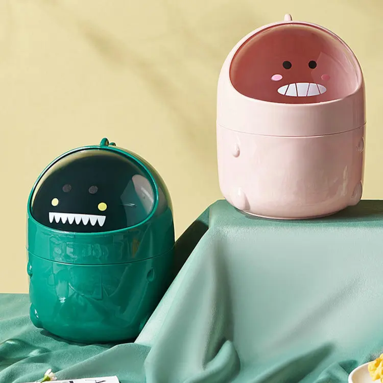 Large Mouth Detachable Design Nonslip Bottom Durable Plastic Mini Trash Can Baby Dinosaur Style Cute Mini Desktop Trash