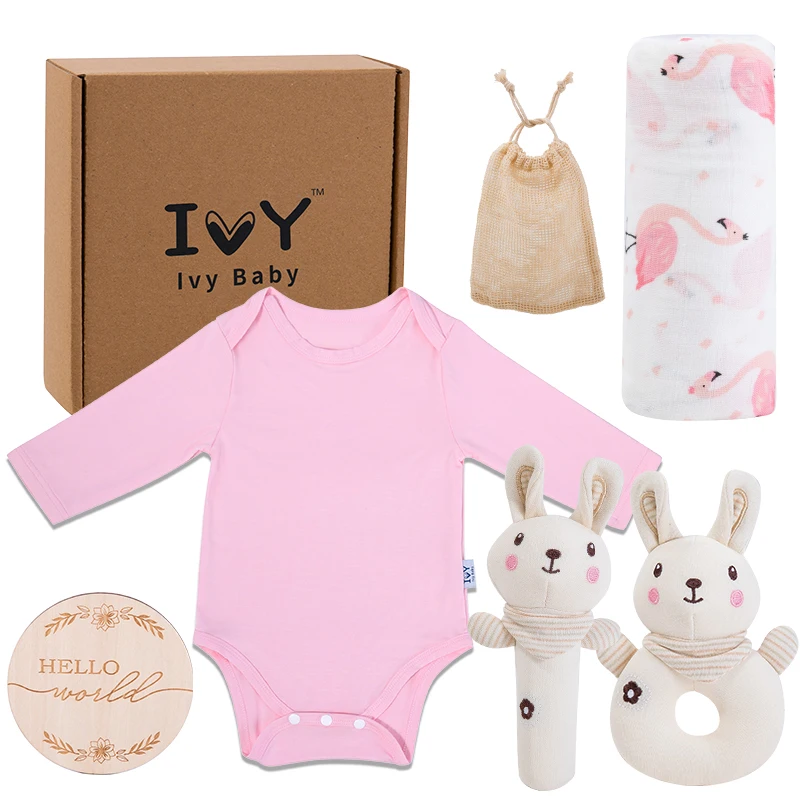 Fancy Newborn Gift Box Set Baby Romper Clothes with Muslin Blanket Cute Dolls