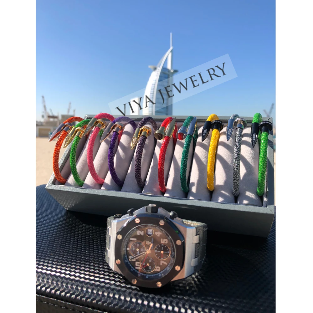 Luxury Popular Genuine Fish Leather Bangle Quality Bracelets for Men