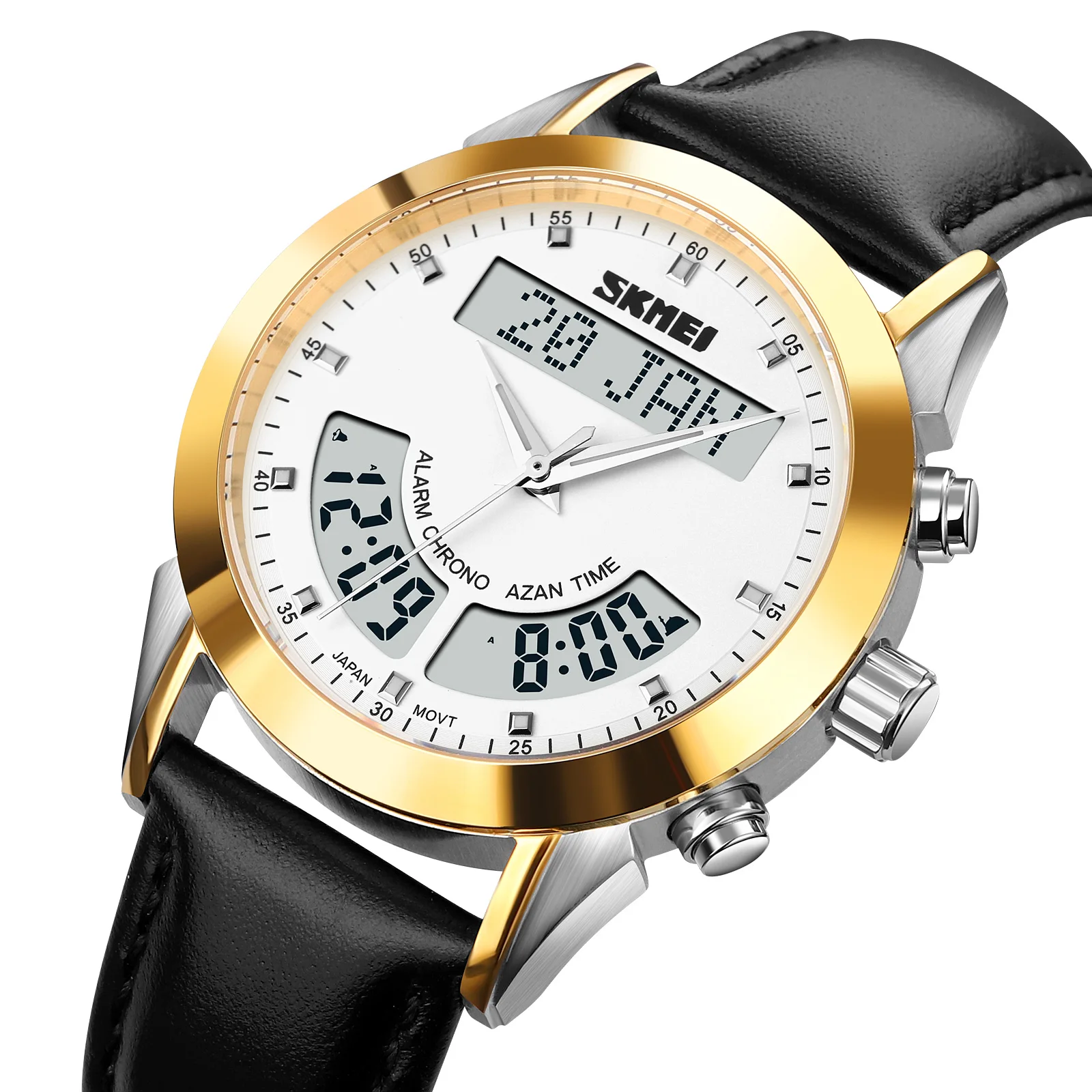 SKMEI Q036 Muslim Azan Watch with Qiblah Compass Islam Mosque Prayer Wrist Clock AL Harameen Fajr Time Makkah Wristwatch