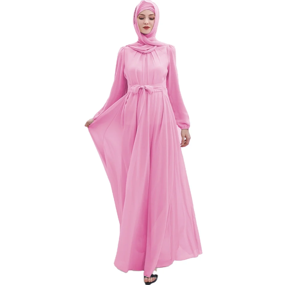 YiXin 2022 Abaya Women Muslim Dress Dubai O Neck Solid Color Long Sleeve Turkish Muslim Dress Long Dress Muslim Islamic Clothing