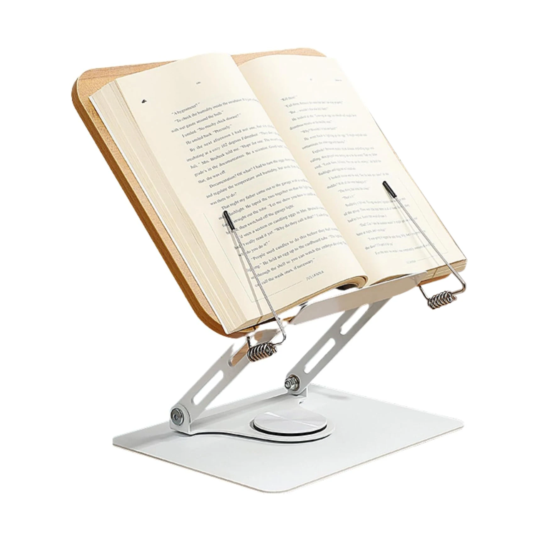 Book Stand for Reading Hands Free Multi Angle Adjustable Book Holder Stand with 360Rotating Base and Page Clips