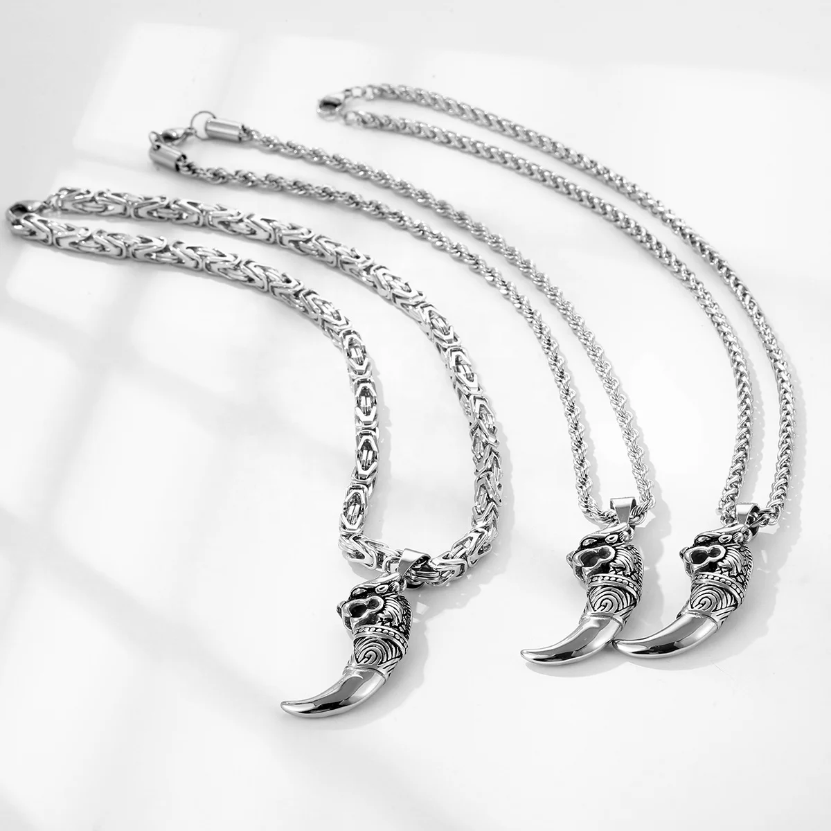 Custom trend retro punk Nordic Viking style Spike pendant necklace Silver plated stainless steel unisex hip hop jewelry necklace