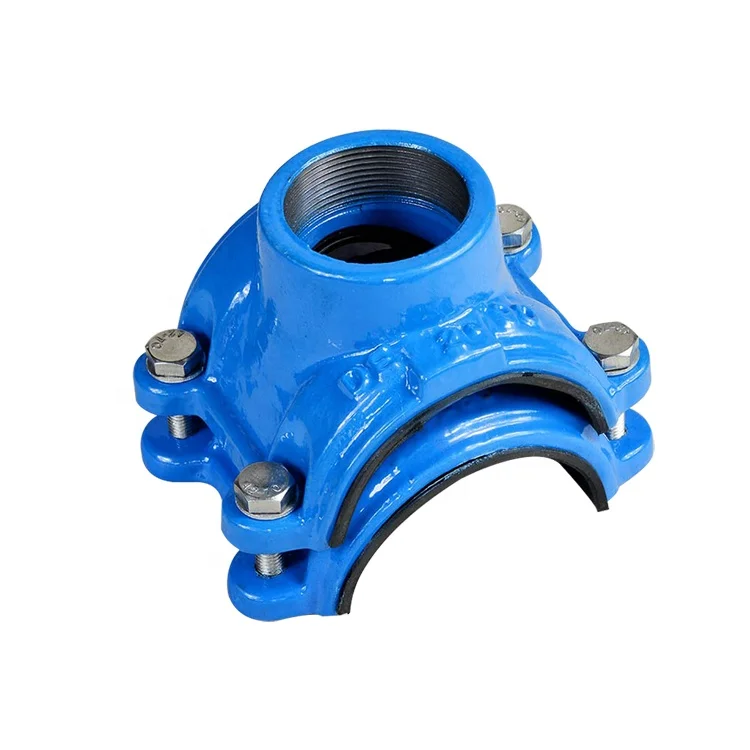 Ductile Iron Pipe Saddle Tee Clamp DI Saddle with Screwed Branch for PVC pipe