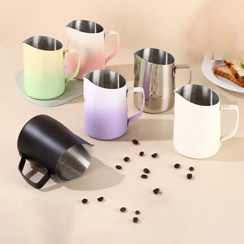 Wholesale Stainless Steel Mouth Espresso Coffee Milk Jug Scale Measuring Cup Barista Insulated Jugs milk pitcher