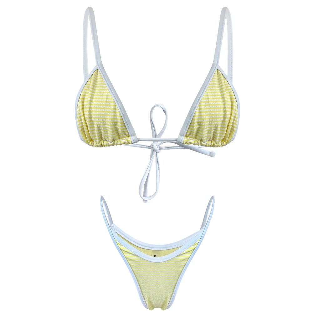 High quality stripe bikini string swimwear strappy micro mini bikini two piece sexy young girl swimsuit