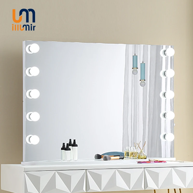 ILLUMIR Luxury Living Room Desktop Hollywood Square Vanity Led Light Dressing Table Mirror
