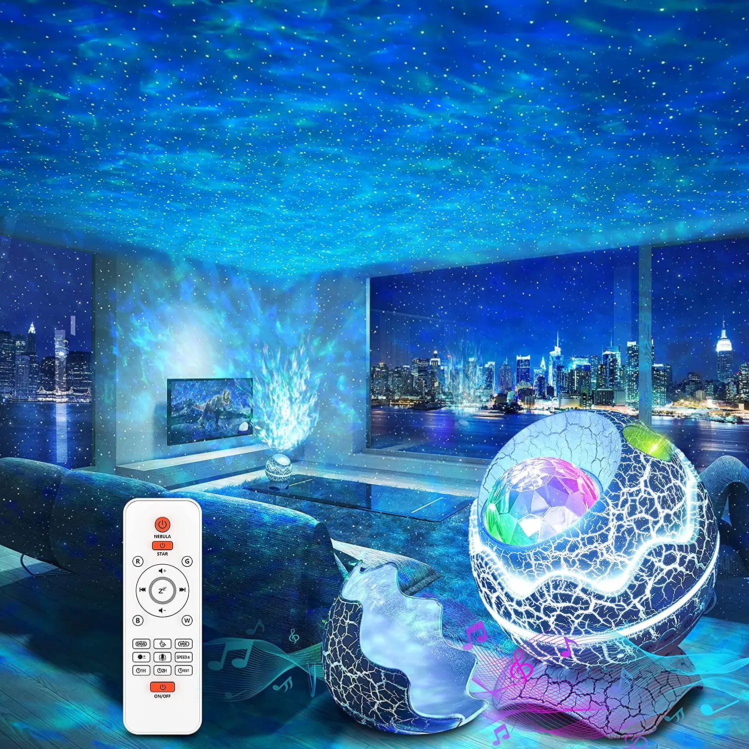Newest White Noise BT Speaker Light Projector Lamp Star Projector Night Light Dinosaur Egg Shape Nebula LED Star 50 Modern 80 24