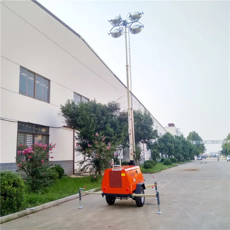 portable mobile 9m high mast lighting tower with famous brand diesel engine 4TN4000 for construction site