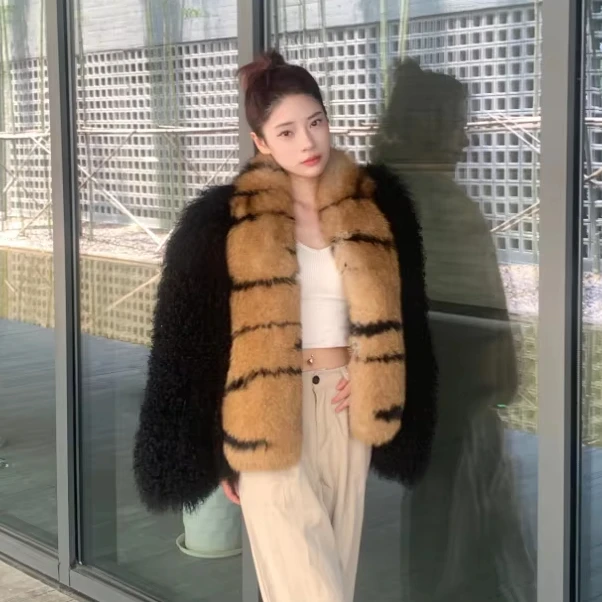New Style 100% Real Mongolian Fur Coat Lamb Wool Fur Jacket Women Sexy Elegant Winter