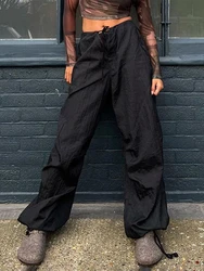 Low Waist sweatpants Trousers Vintage Street Pockets Wide Leg Joggers Pant  2022 Drawstring Baggy Y2K Cargo Pants Women