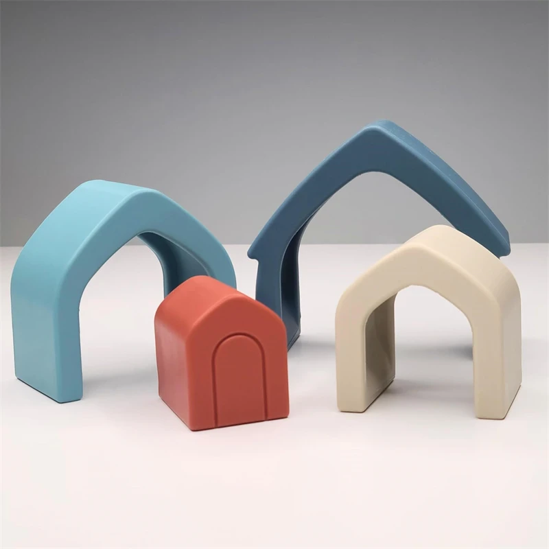 Kids Educational Silicone Nesting Stackable Building Blocks Baby Silicon Stacking House Toys Set