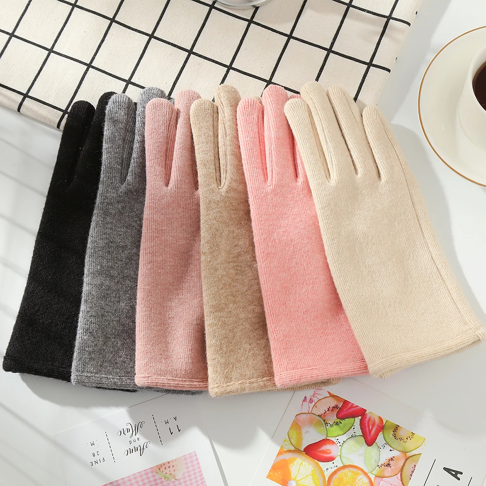 Autumn and winter warm cashmere Korean version of students outdoor cycling ladies gloves