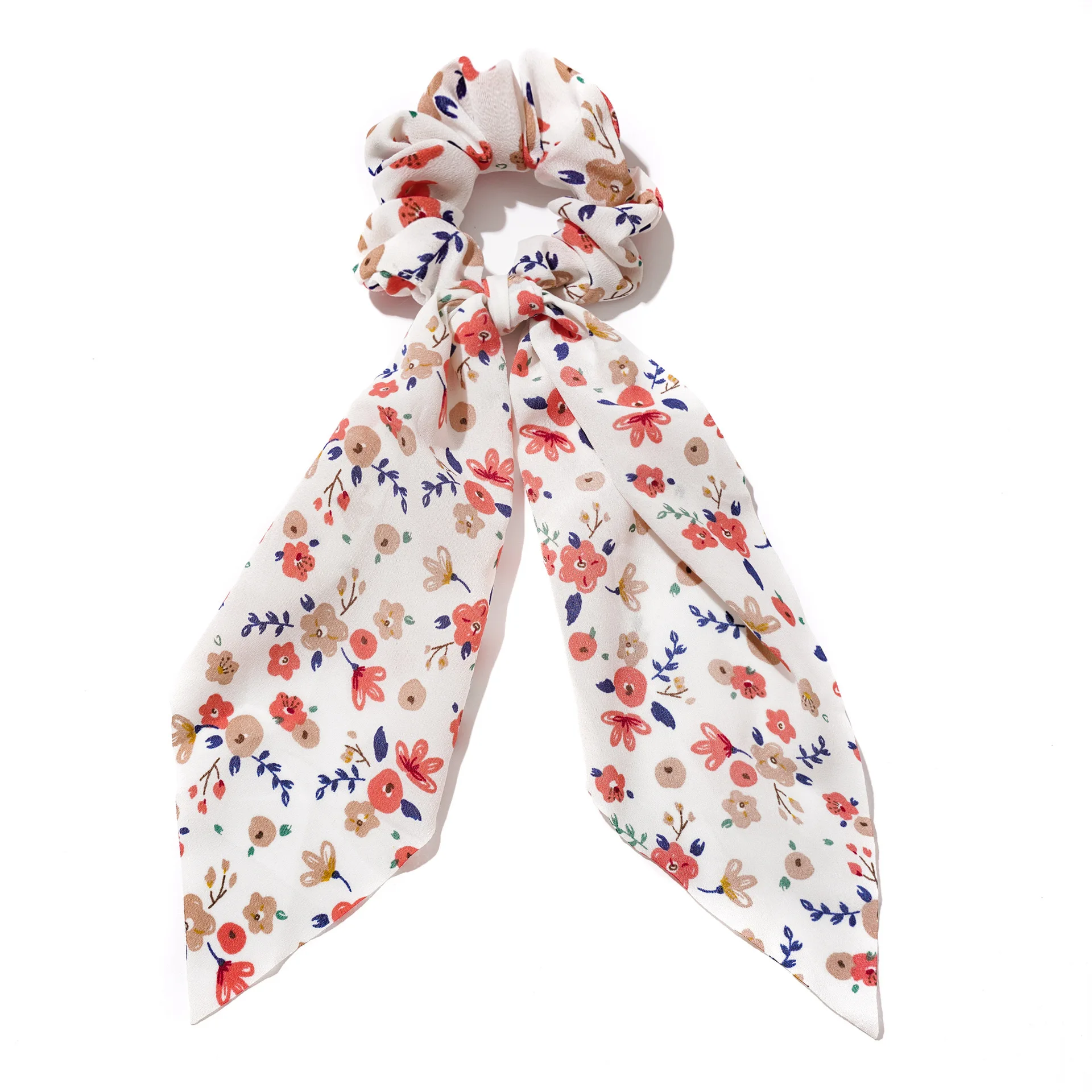 Chiffon Floral Printed Elastic Ties Ponytail Knot Hairband Women Hair Ponytail Ladies Flower Hair Scarf Scrunchies With Bow