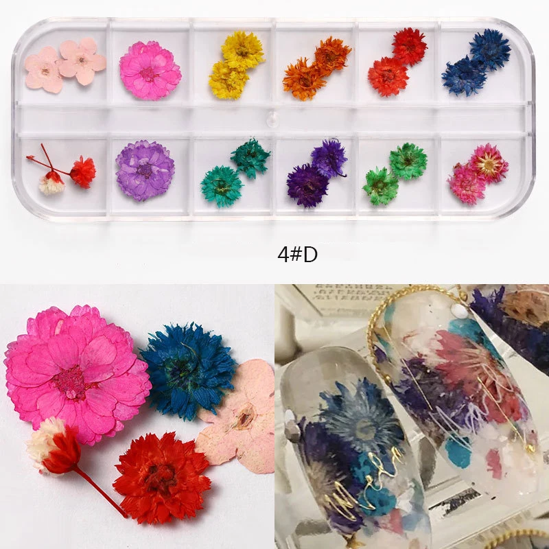 Real Natural Dry Flowers 3D Art Sticker For Nails Decals Charms Nail Decorations