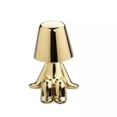 Home Ornament Chrome Bedside Atmosphere Light Silver Led Little Golden Man Table Lamp Rechargeable Collection Thinker Lamp