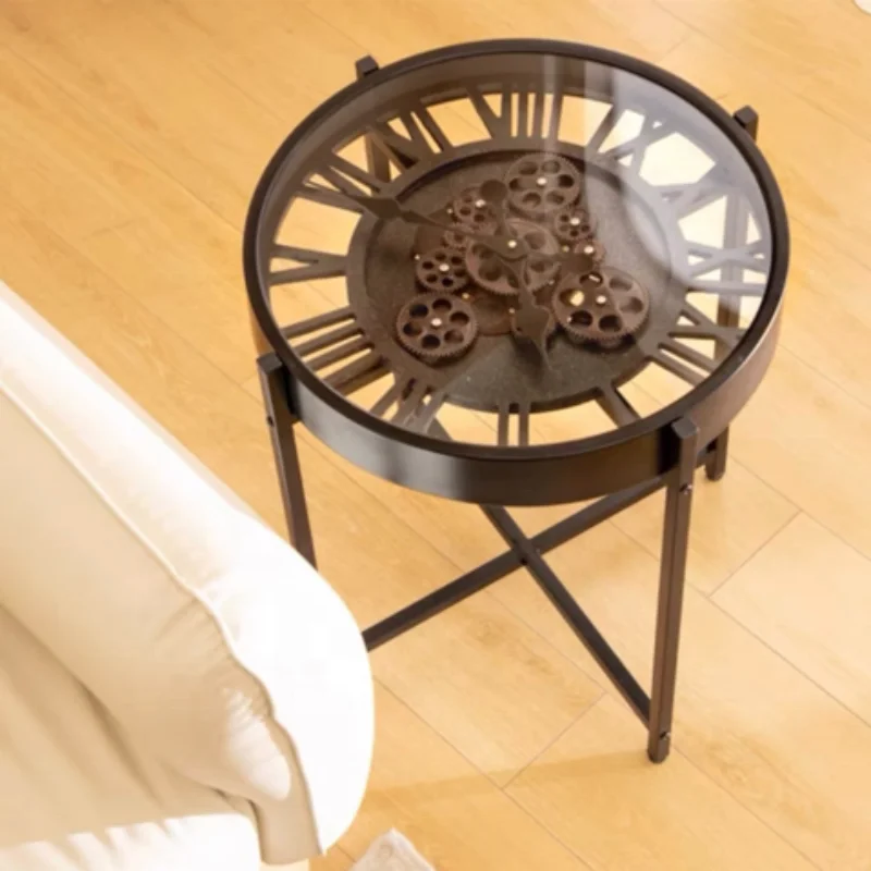 Retro high-end light luxury gear rotating style American design living room sofa side table small coffee table
