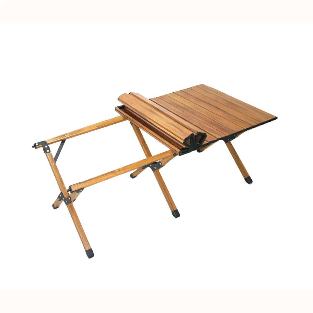 Wheelsky Portable Wood Grain Aluminum Egg Roll Table Garden Lawn Beech Picnic Outdoor Folding Table For Camping