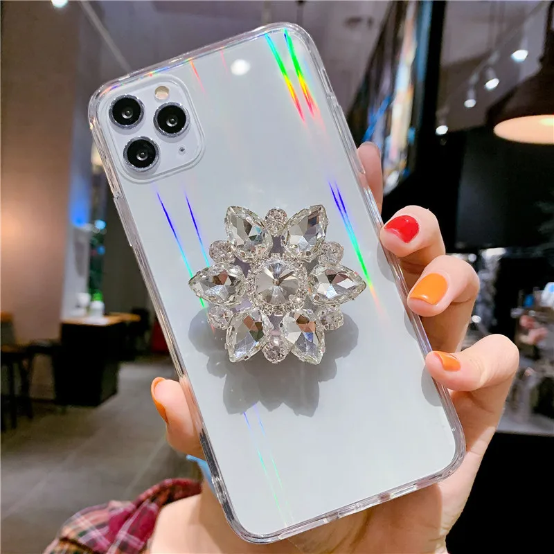 Luxury Laser Diamond Blingbling Transparent ring Rhinestone Originality bracket phone case Cover for iPhone 13pro max