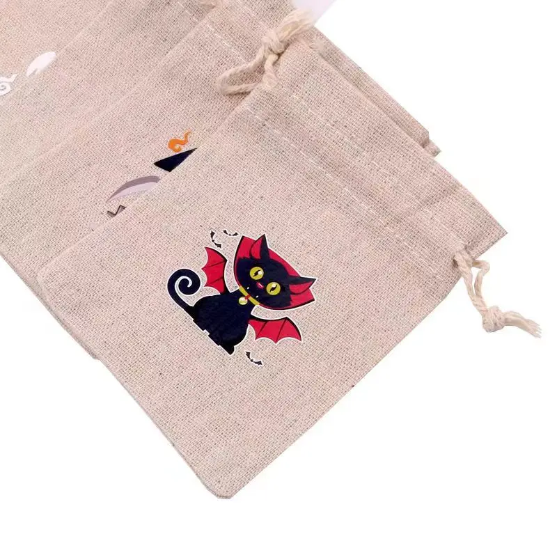 Custom Printed Logo Linen Drawstring Pocket Natural Cotton round Bottom Spot Canvas Packaging Bag for Rice Candy for Shopping
