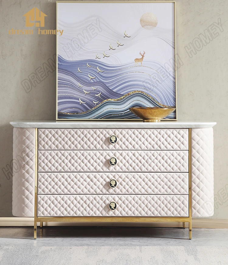 Italian marble porch cabinet Light luxury cabinet High-end genuine leather large capacity storage cabinet