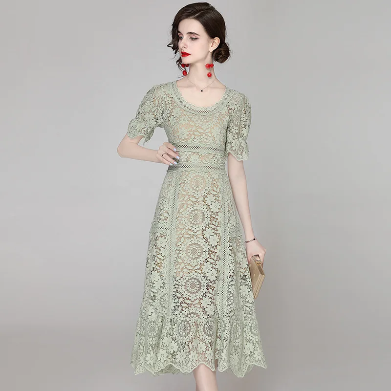 Clothing manufacturer customizes water-soluble lace dress, high-quality hollow hook flower dress, small order customization logo