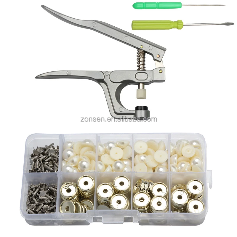 New Arrival 100 PCS 10mm Semicircle Pearl Rivet Studs And Hand-press Plier Fixing Tool Kit For Clothing