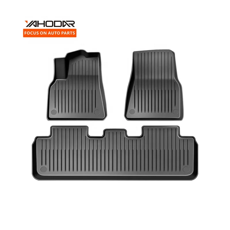 Auto Interior Accessories TPE All-Weather Non-Slip Waterproof Floor Mat For Model Y 2019-2023 vertical stripes Left-hand dri