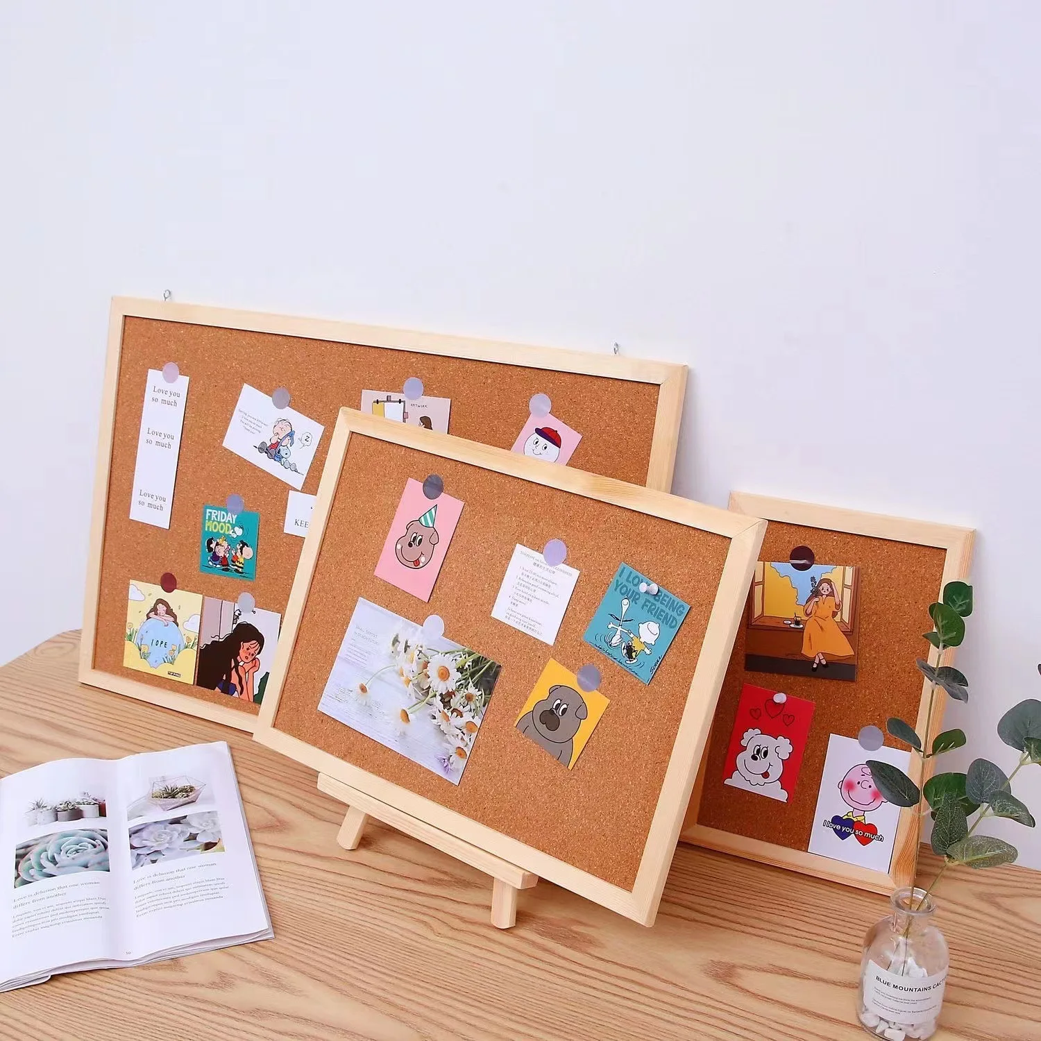 Hot sale 40x60CM INS style celebrity message board Dormitory simple solid wood frame photo wall cork board office stationery