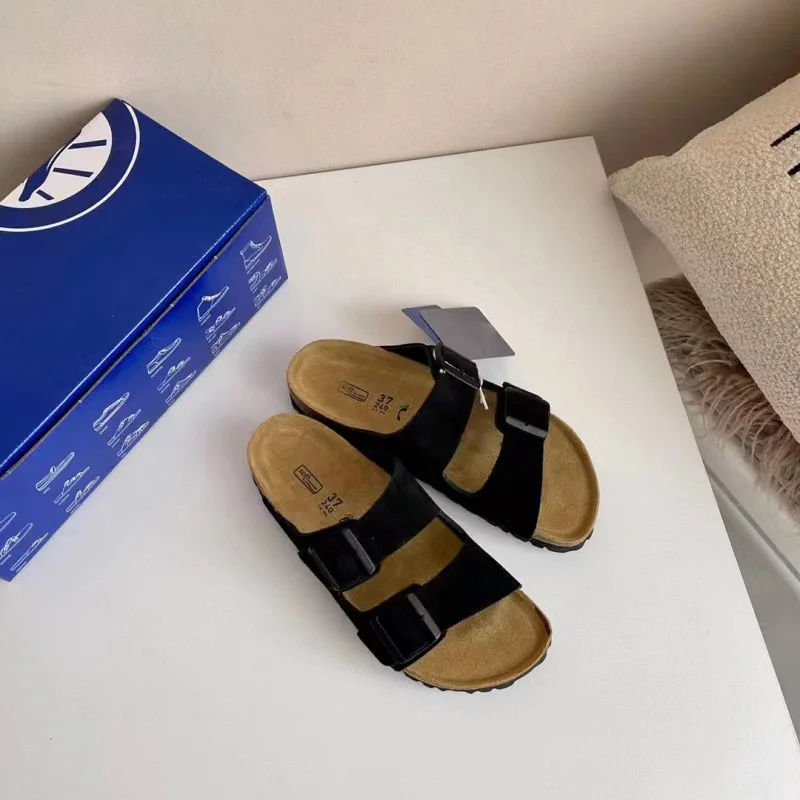 Dropshipping Birkenstocks Real Leather Fashion Fur Slippers For Men Leather Casual Slippers Unisex Flip-flops Slippers