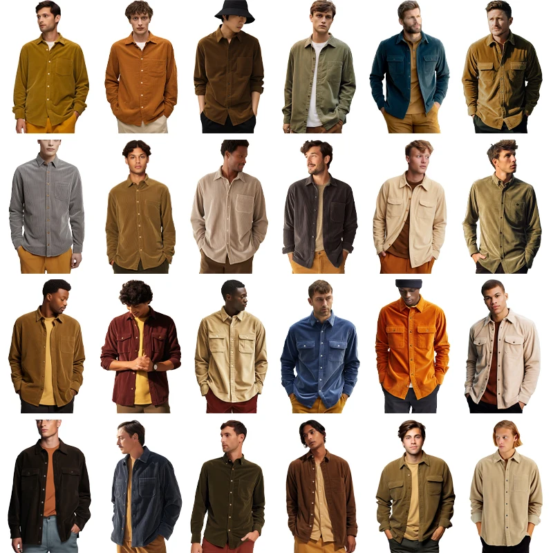 Wholesale Custom Logo Satin Long Sleeve Button-Up Blouse 2 Pockets Corduroy for Men Women Breathable Design for Spring Fishing