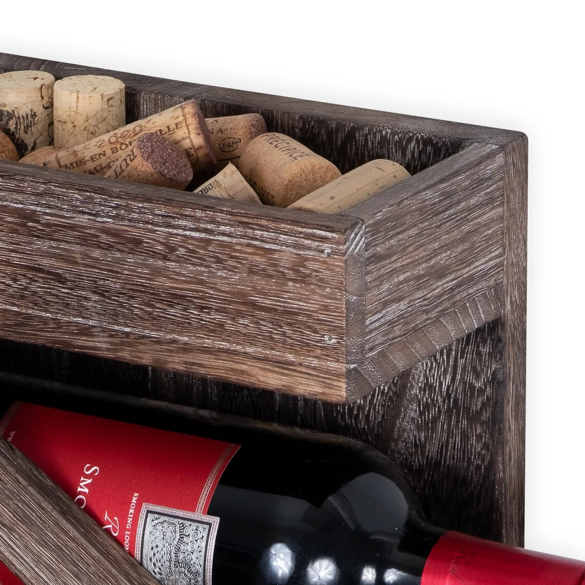 Chunlei OEM Rustic State Rioja Wall Mounted Wine Rack with Stemware Glass Holder with Cork Storage